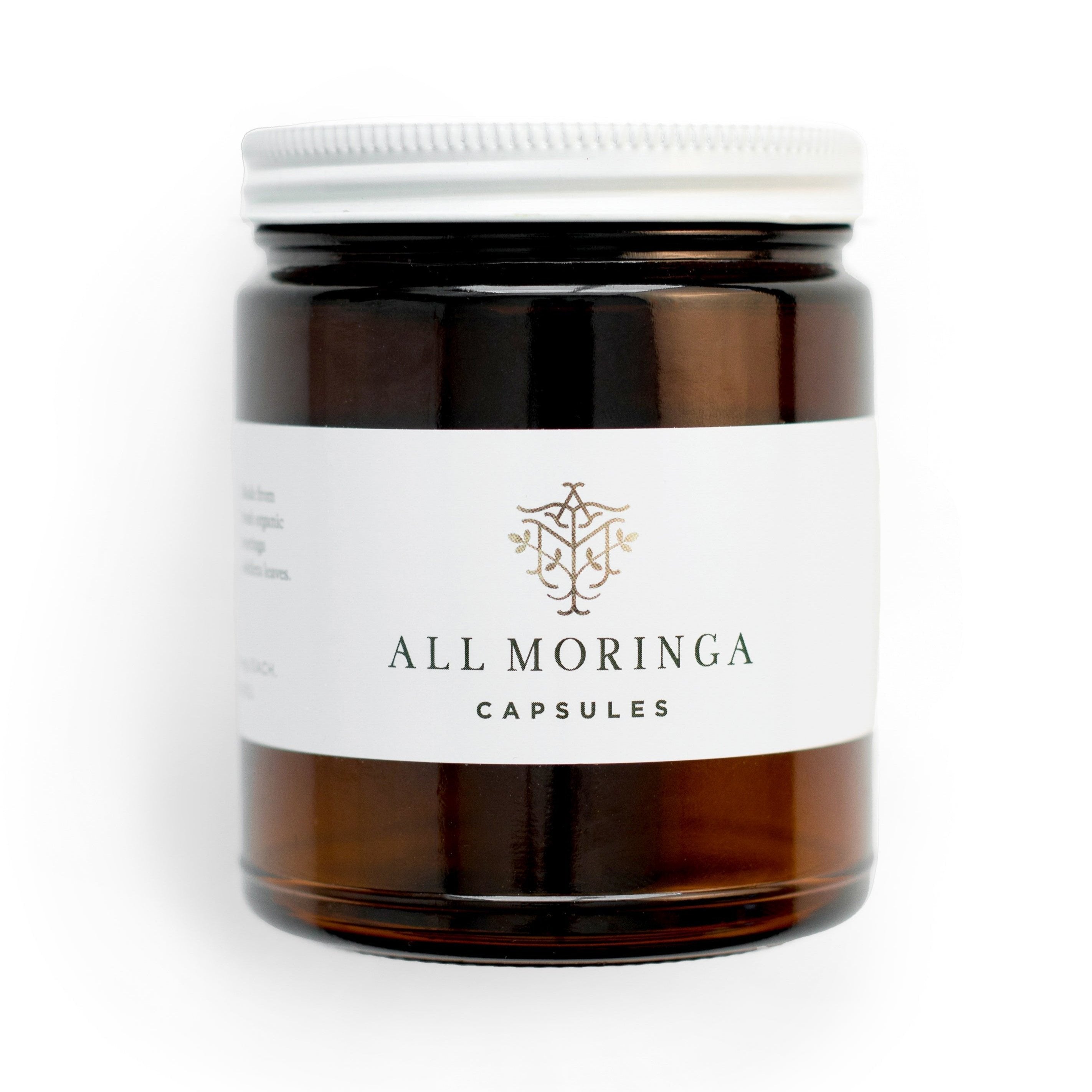 Empty Refillable 9 Oz Amber Glass Jar for Moringa and Turmeric Capsules In a Refill Pouch